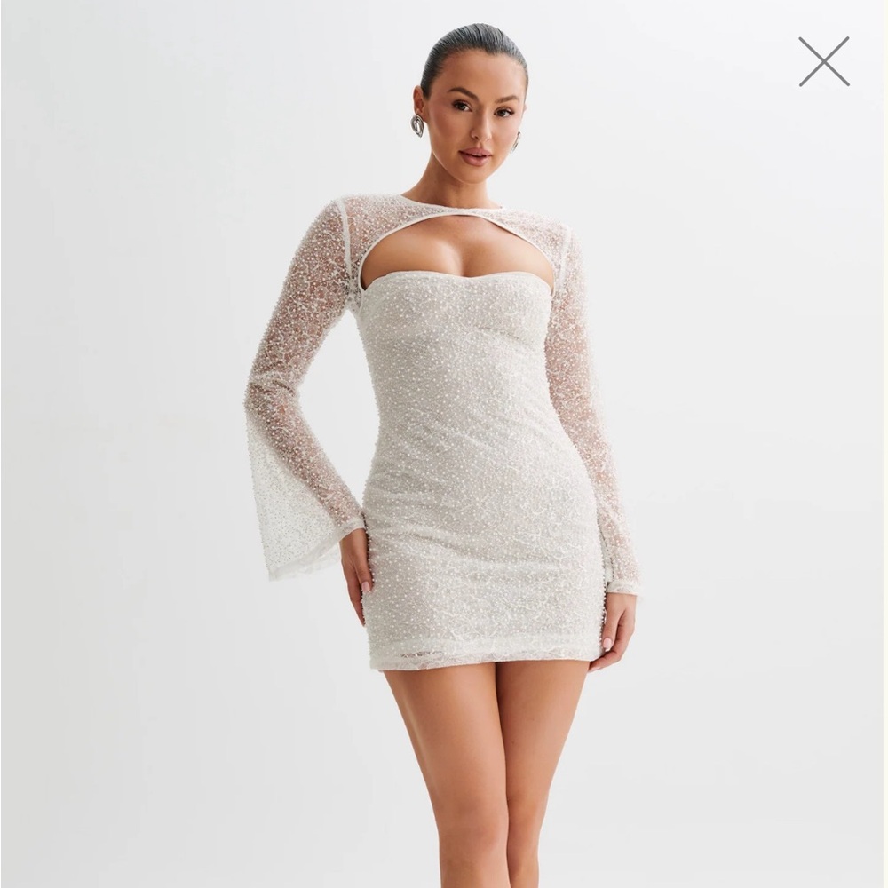 Meshki pearl beaded mini dress -white